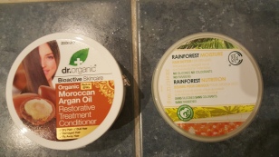 Dr. Organic Moroccan Argan Oil hair treatment conditioner versus Rainforest Moisture Hair Butter
